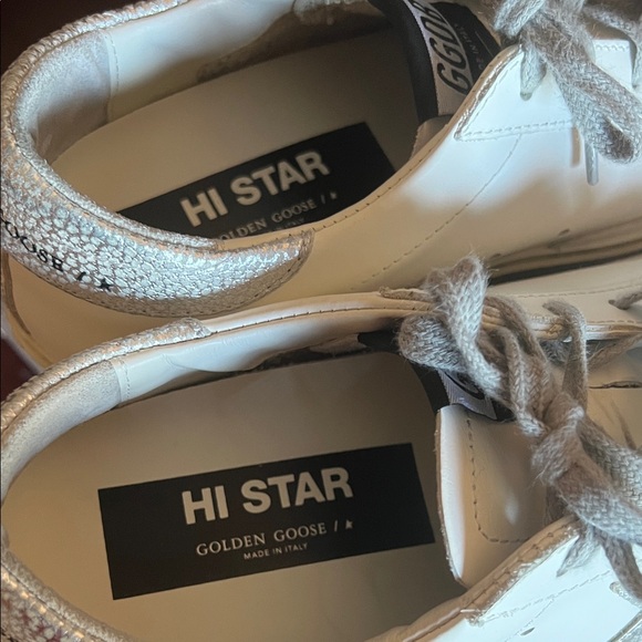 Golden Goose Hi Star White and Silver Sneakers - Picture 6 of 6